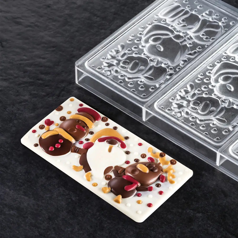 STAMPO PER TAVOLETTE IN CIOCCOLATO XMAS FRIENDS FIORANI - MM 154X77XH 13 VOL. ~ 100 G 3 IMPRONTE - DIM STAMPO MM