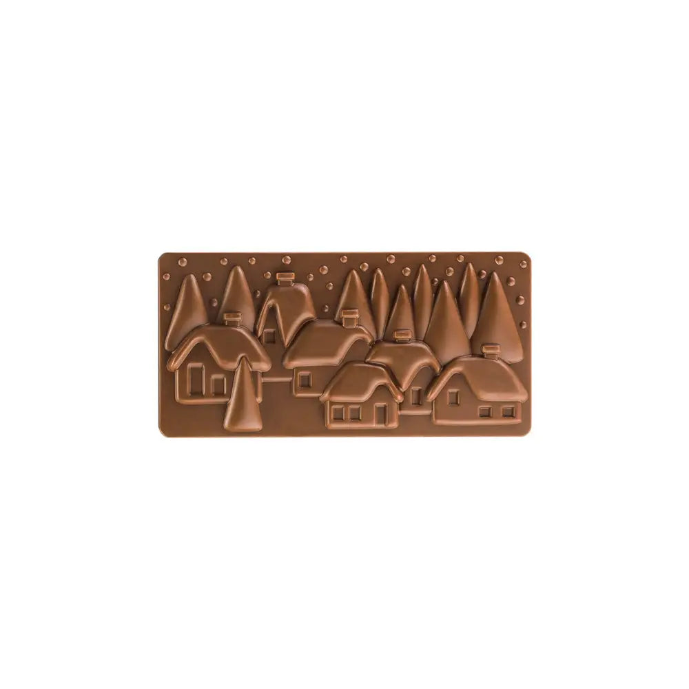 STAMPO PER TAVOLETTE IN CIOCCOLATO XMAS VILLAGE FIORANI - MM 154X77XH 10 VOL. ~ 100 G 3 IMPRONTE - DIM STAMPO MM