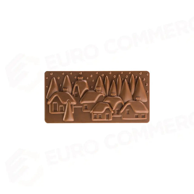 STAMPO PER TAVOLETTE IN CIOCCOLATO XMAS VILLAGE FIORANI - MM 154X77XH 10, VOL. ~ 100 G, 3 IMPRONTE - DIM STAMPO MM 275X175 - PC5038FR - PAVONI ITALIA