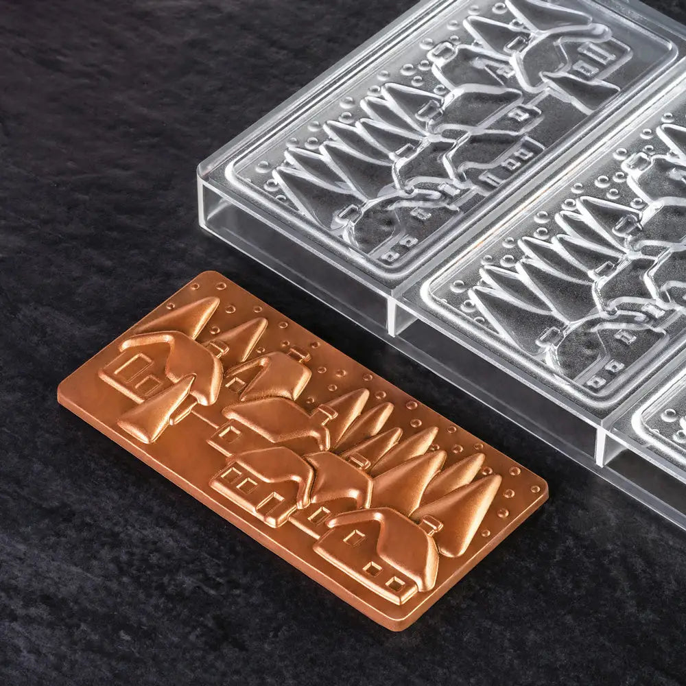STAMPO PER TAVOLETTE IN CIOCCOLATO XMAS VILLAGE FIORANI - MM 154X77XH 10 VOL. ~ 100 G 3 IMPRONTE - DIM STAMPO MM