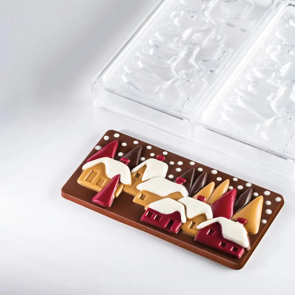 STAMPO PER TAVOLETTE IN CIOCCOLATO XMAS VILLAGE FIORANI - MM 154X77XH 10 VOL. ~ 100 G 3 IMPRONTE - DIM STAMPO MM