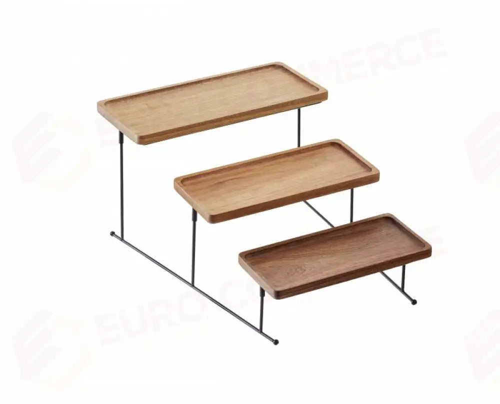 STAND CON TRE VASSOI IN ACACIA NATURALE - CM 35X42X23H - S5070 - LEONE - ESPOSITORI BUFFET IN ACACIA