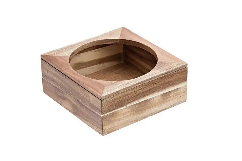 SUPPORTO IN ACACIA PER CIOTOLE NATURALE - BASE 26X26X11; FORO Ø22 CM - S5047 - LEONE - ESPOSITORI BUFFET IN ACACIA