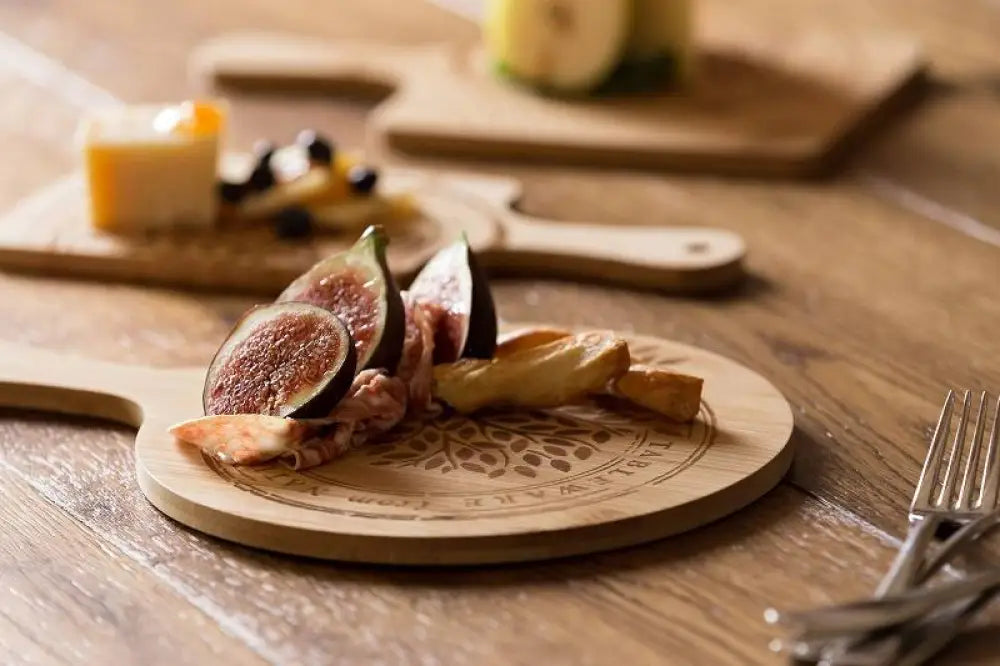TAGLIERE NATURE NATURALE - Ø35X1 + MANICO 10 CM - S4103 - LEONE - VASSOI E TAGLIERI IN BAMBOO
