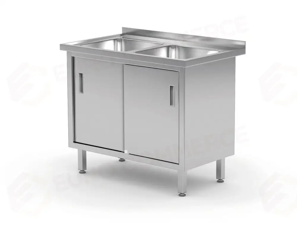 TAVOLO CON 2 LAVANDINI ARMADIO – SALDATO CON PORTE SCORREVOLI PROFI LINE 1000X600X(H)850M - HENDI