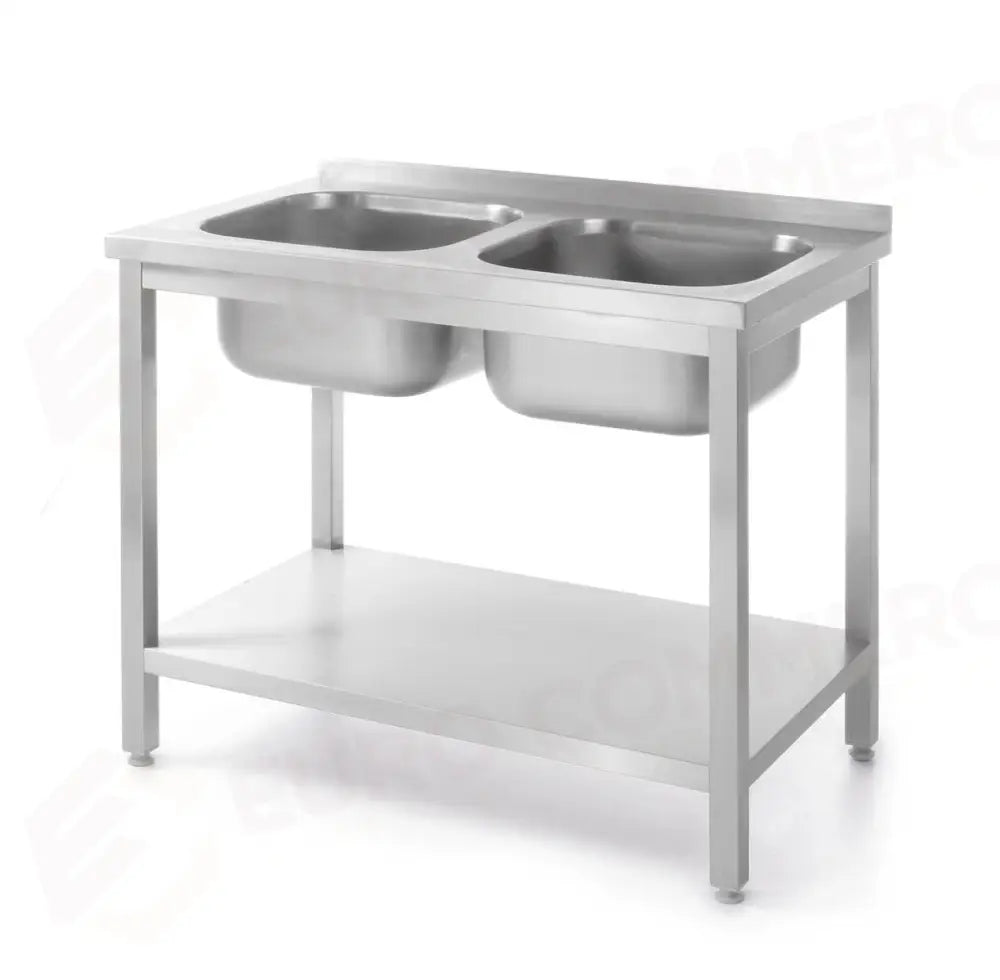 TAVOLO CON 2 LAVELLI E MENSOLA IMBULLONATO KITCHEN LINE DUE LAVELLI 1000X600X(H)850MM - HENDI