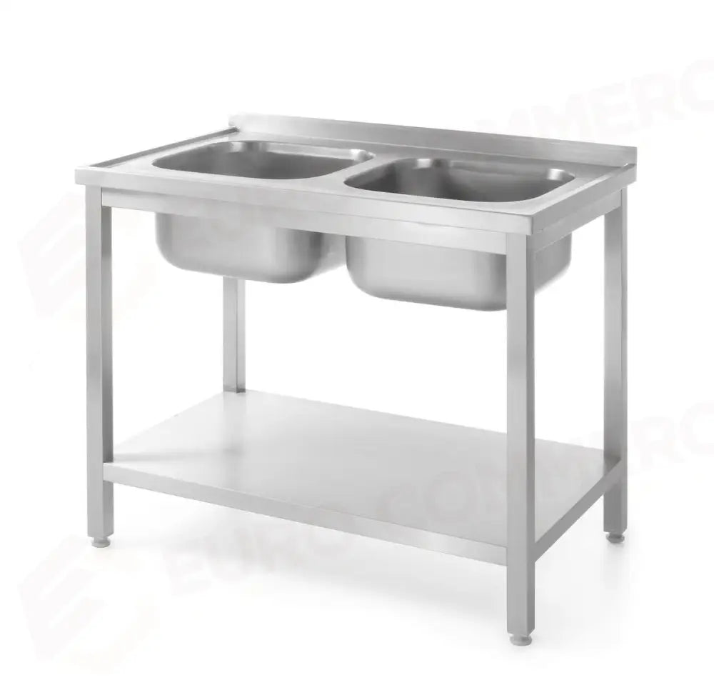 TAVOLO CON 2 LAVELLI E RIPIANO – BULLONATO PROFONDITÀ 600 MM PROFI LINE 1000X600X(H)850MM - HENDI