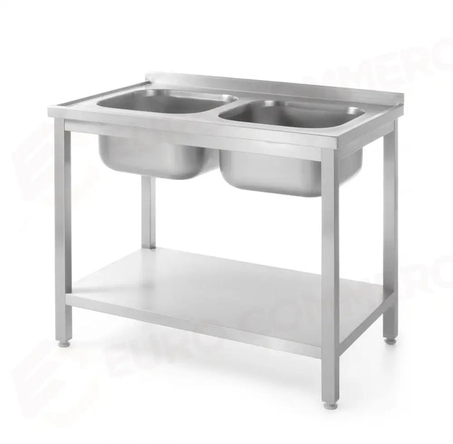 TAVOLO CON 2 LAVELLI, CON RIPIANO - BULLONATO, HENDI, PROFI LINE, 1000X700X(H)850MM - 812969