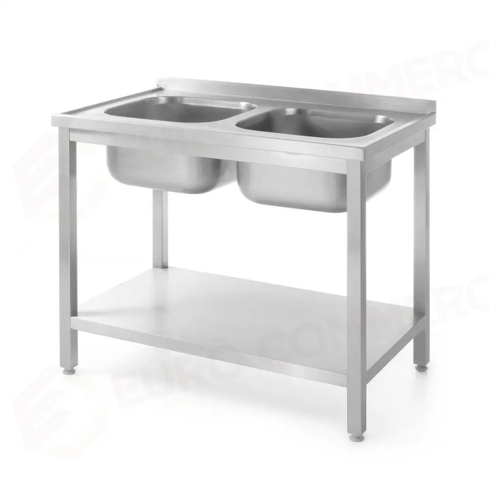 TAVOLO CON 2 LAVELLI CON RIPIANO - BULLONATO PROFI LINE 1000X700X(H)850MM - HENDI