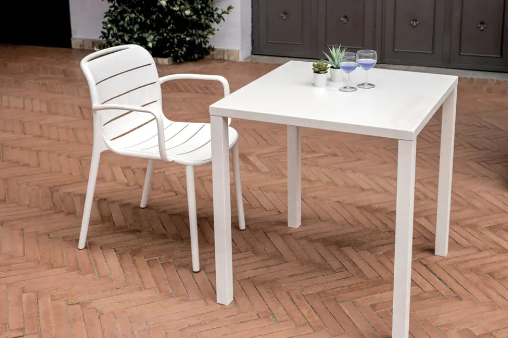 TAVOLO GARDA IN ACCIAIO 70×70 - BIANCO - AUTOLIVELLANTE