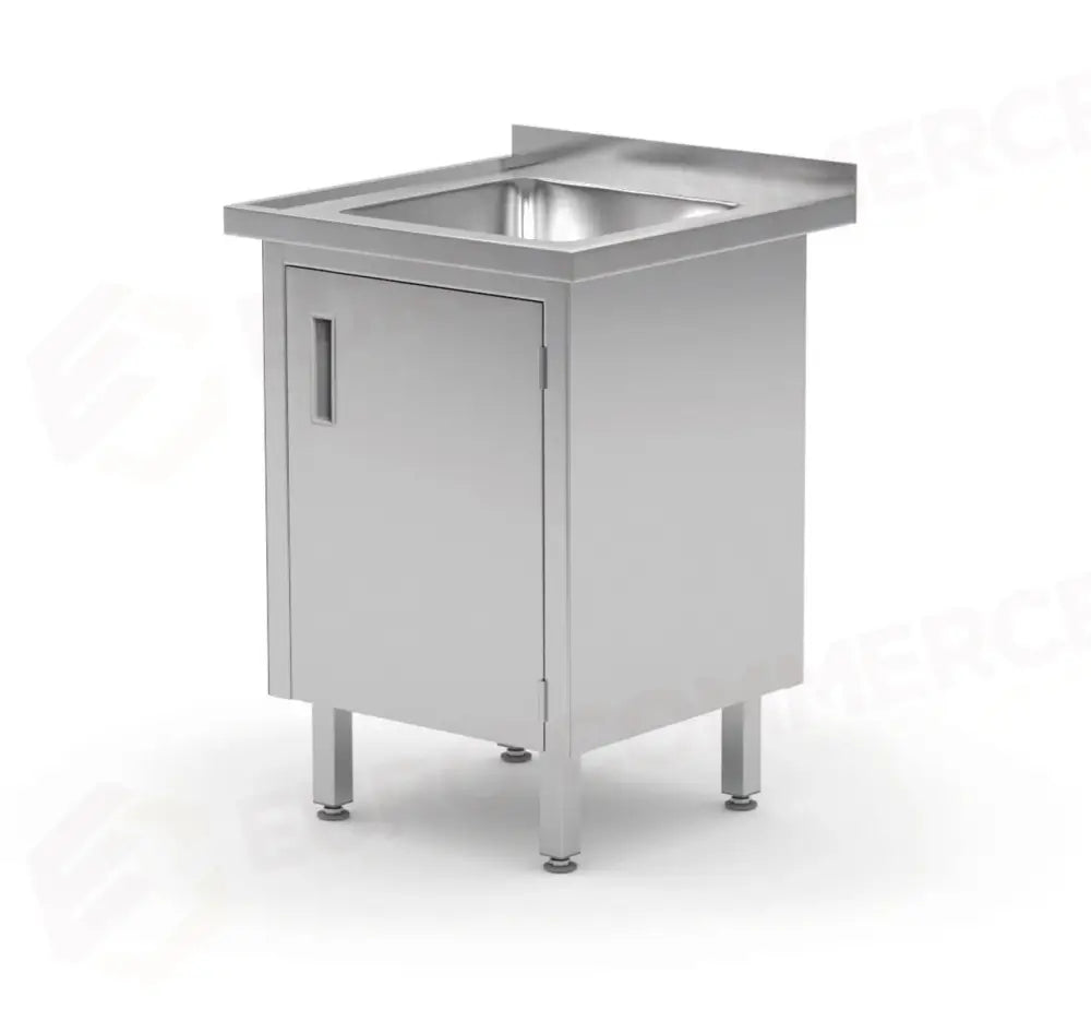 TAVOLO LAVANDINO SALDATO CON ARMADIETTO E PORTE INCERNIERATE PROFI LINE 600X700X(H)850MM - HENDI