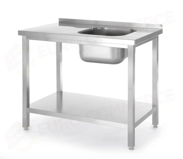 TAVOLO LAVELLO CON RIPIANO, IMBULLONATO, HENDI, KITCHEN LINE, CIOTOLA SUL LATO SINISTRO, 800X600X(H) - 817001