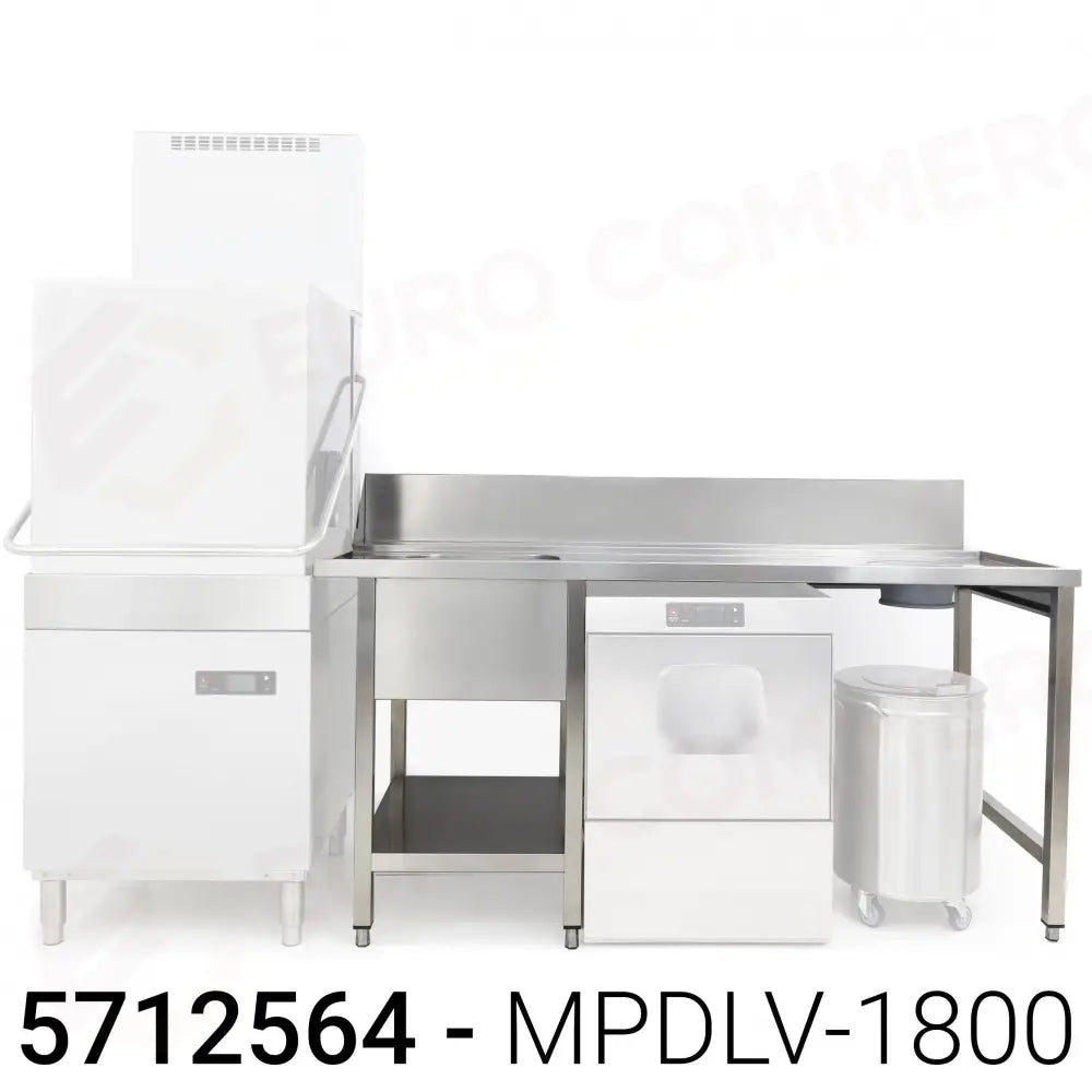 TAVOLO PRELAVAGGIO DX CON FORO SBARAZZO E SPAZIO PER LAVASTOVIGLIE FRONTALE MPDLV-1800 (1800 X 760