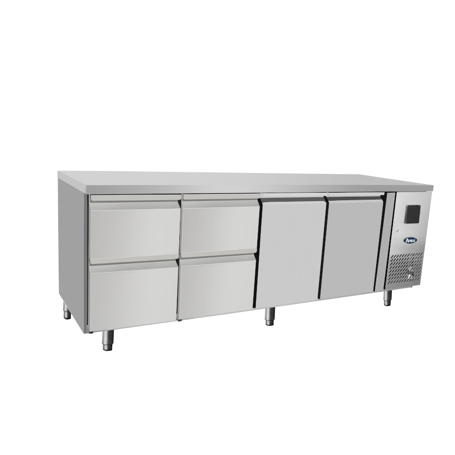 TAVOLO REFRIGERATO ATOSA 700 TN - 2 PORTE GN 1/1 - 2 CASSETTIERE GN 1/2 - EPF3525-GR-304T - ATOSA