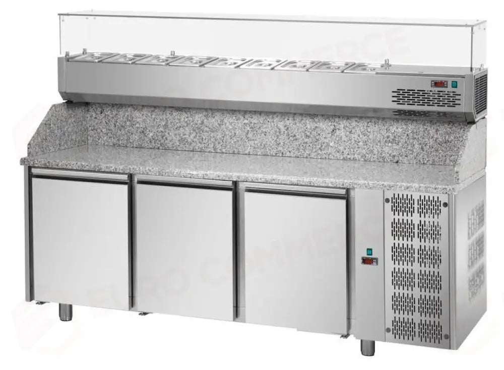 TAVOLO REFRIGERATO PIZZA 600X400 CON 3 PORTE E PIANO IN GRANITO - PZ03MID80 - KAREL - Attrezzatura
