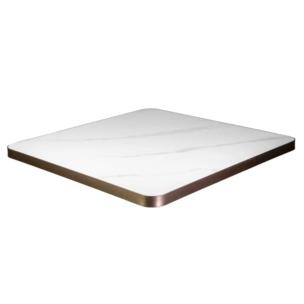 TOP TAVOLO PIETRA SINTERIZZATA EFFETTO MARMO BIANCO QUADRO BORDO ORO CM80X80X3 - 6471150000 - VACCHETTI