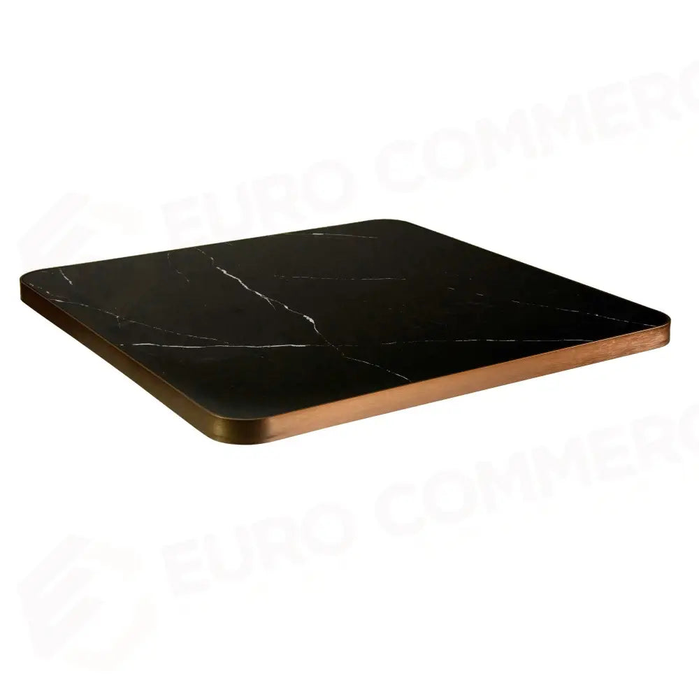 TOP TAVOLO PIETRA SINTERIZZATA EFFETTO MARMO NERO QUADRO BORDO ORO CM70X70X3 - 6467880000 - VACCHETTI