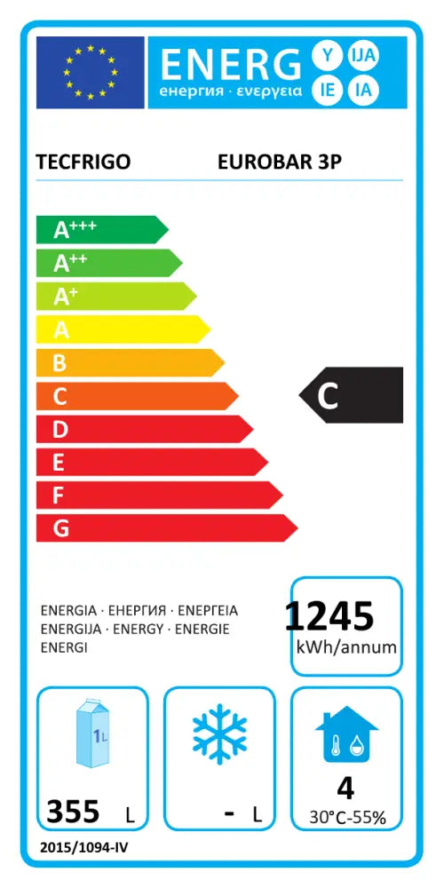 Etichetta Energetica EUROBAR 3P GLASS TECFRIGO
