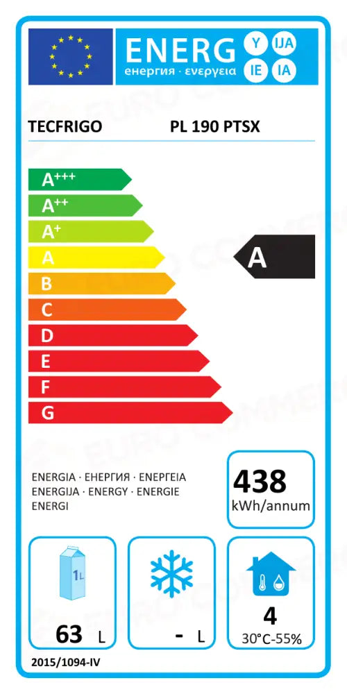 Etichetta Energetica PL 190 PTSX TECFRIGO