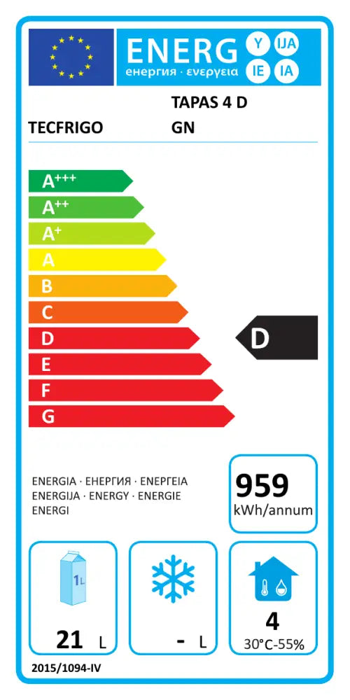 Etichetta Energetica TAPAS 4 D GN BM TECFRIGO