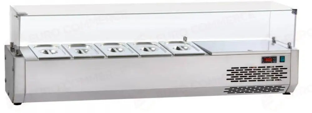 VETRINA REFRIGERATA IN ACCIAIO INOX PER 6 VASCHETTE GN 1/3 CON VETRI PIANI TEMPERATI - VR3160VD - KAREL - Attrezzatura