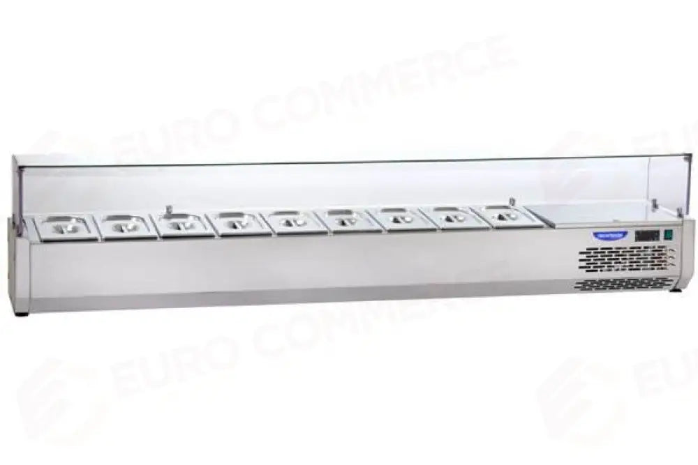 VETRINA REFRIGERATA IN ACCIAIO INOX PER 9 VASCHETTE GN 1/3 CON VETRI PIANI TEMPERATI - VR3215VD - KAREL - Attrezzatura