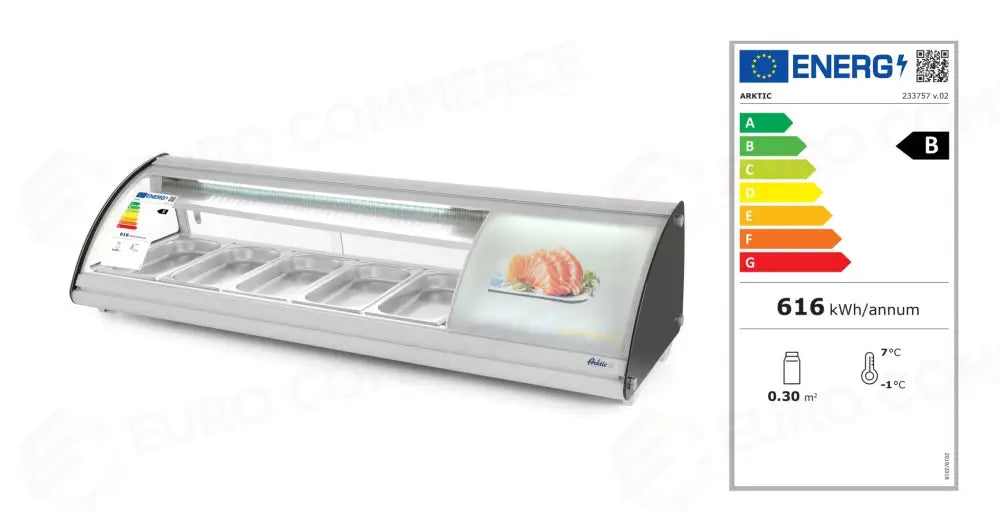 VETRINA REFRIGERATA SUSHI 5X GN 1/3 ARKTIC 230V/160W 1307X445X(H)327MM - 233757