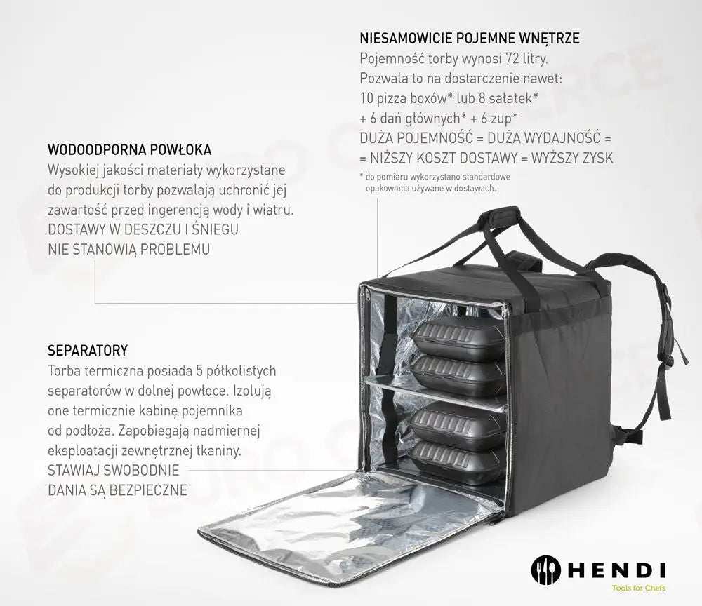 ZAINO PER LA CONSEGNA DI ALIMENTI ISOLATO HENDI 75,2L NERO 410X410X(H)480MM - 709801
